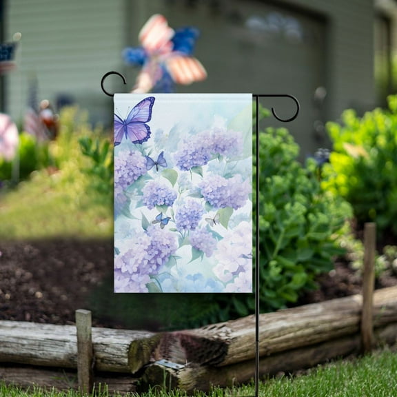 Butterfly Flowers Hydrangea Garden Flag Double Sided Outdoor Banners for Courtyard Outdoor Lawn Farmhouse Holiday Decorations