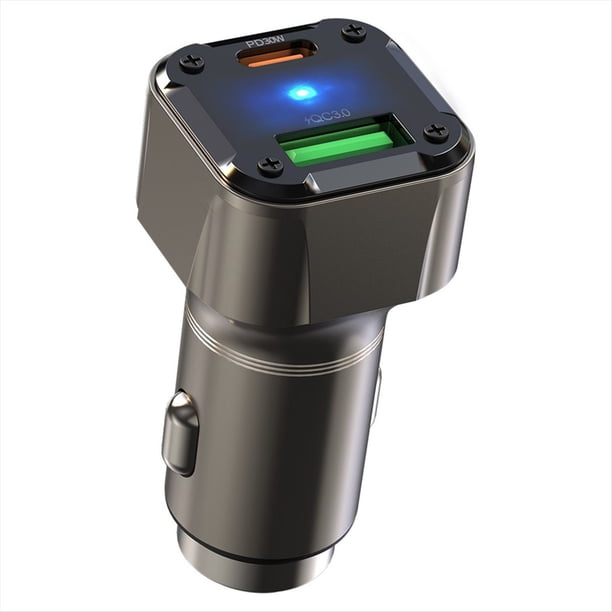 Cargador de Coche USB C de 30 W con Diseño de Martillo de Seguridad, Adaptador USB Multifunción.