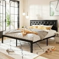 thumbnail image 2 of Allewie King Platform Bed Frame with Diamond Stitched Tufted Faux Leather Upholstered Headboard, Black, 2 of 7