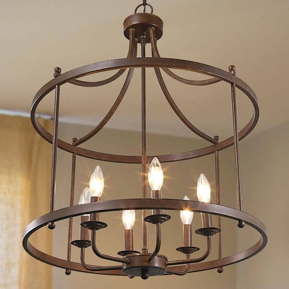 LNC 6-Light Antique Rust Bronze Electric Farmhouse Drum Chandelier