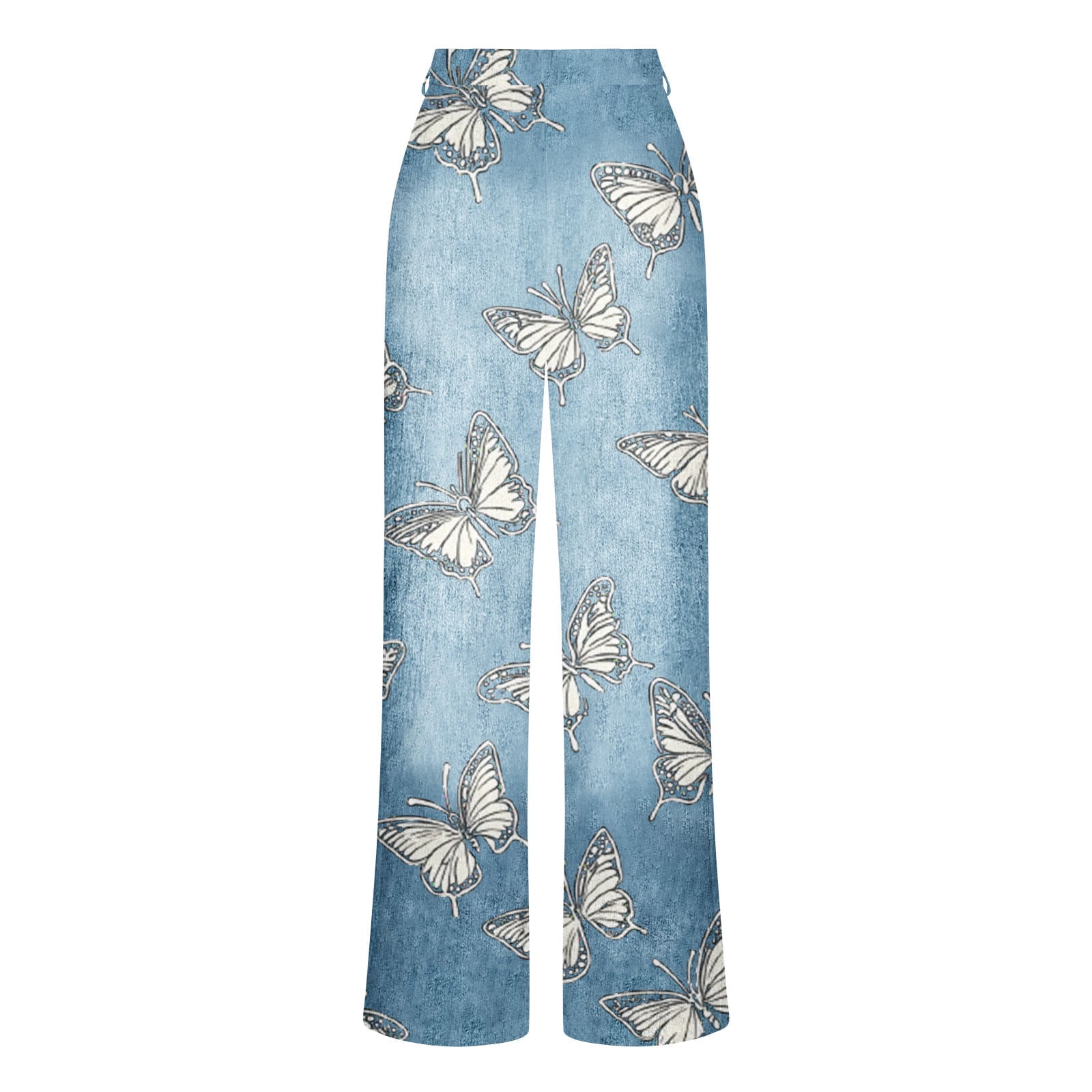 KIHOUT Twill Pants Faux Jeans for Woemn Fashion Flowear Printed