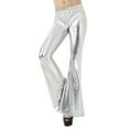 thumbnail image 2 of UJNDER Women's Shiny Metallic Flared Pants High Waisted Stretchy Bottom Wide Leg Trousers for Disco Party Silver M, 2 of 5