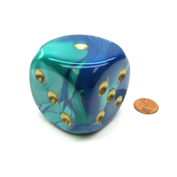 chessex gemini 50mm huge large d6 dice, 1 piece - blue-teal with gold pips #dg5059
