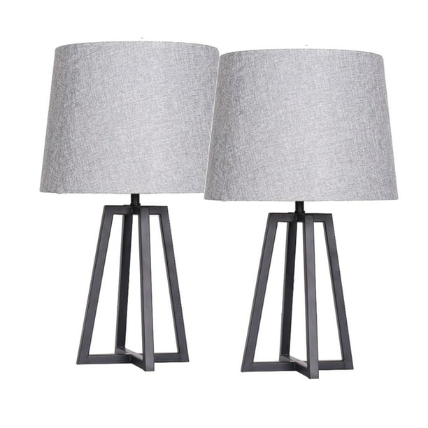 Metal Table Lamp With Fabric Wrapped, Round Black Metal Table Lamp
