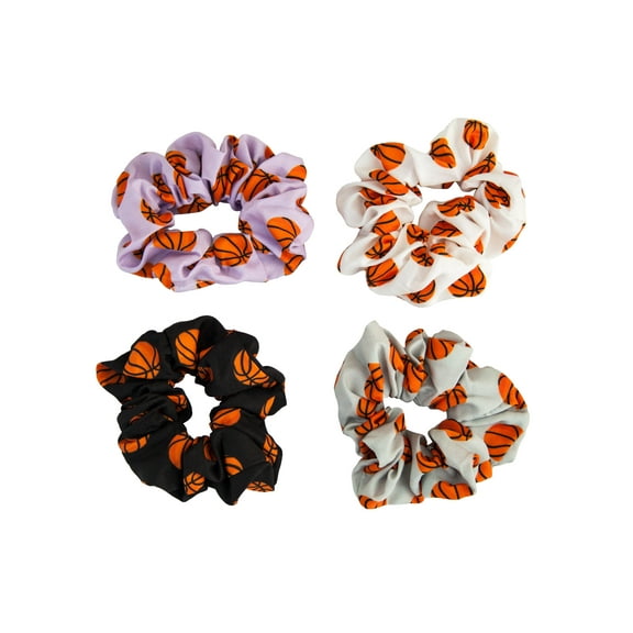 Basketball Sport Hair Scrunchies 4 Pack Cotton Elastic Hair Bands Scrunchy Hair Ties Ropes Scrunchie for Women or Girls Hair Accessories Coach Gift