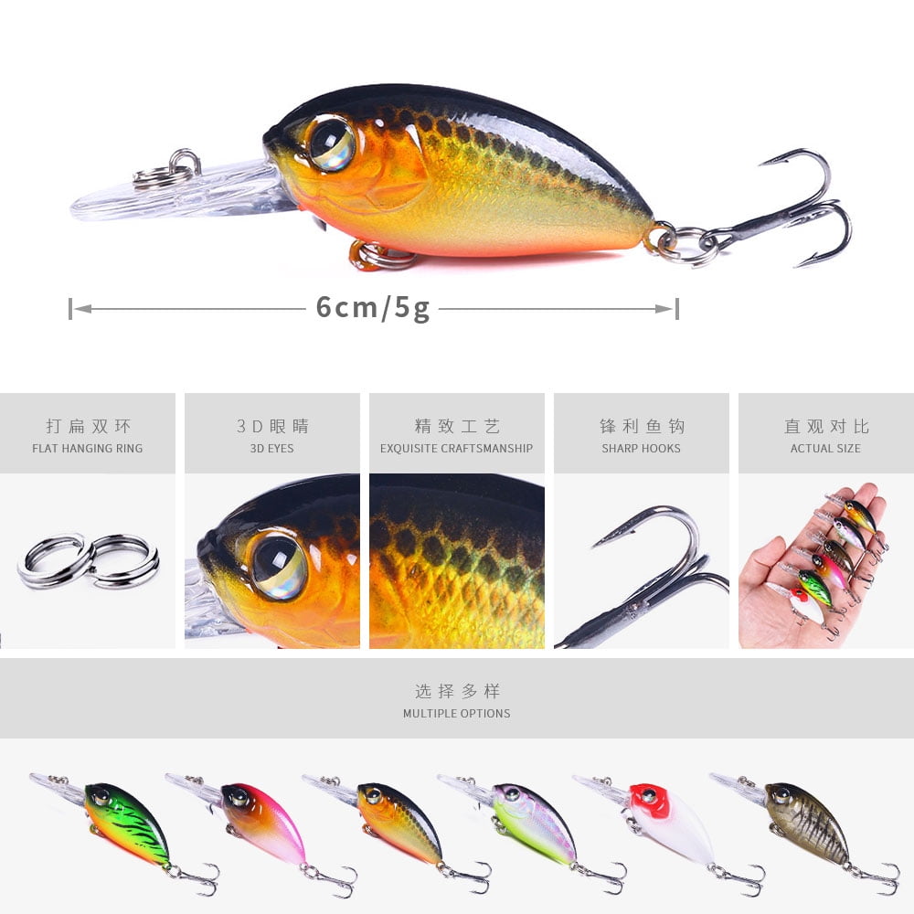 HENGJIA Fishing Lures, 6pcs Crankbaits Fishing Lure Set 6cm 5g Shallow Deep Dving Fishing Hard Baits for Bass Trout Freshwater and Saltwater