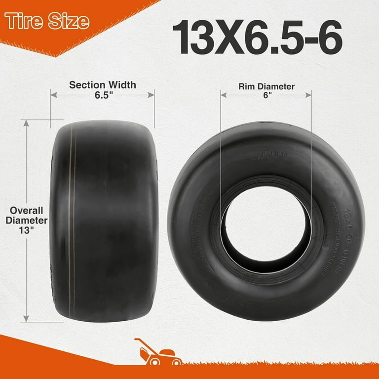 HALBERD 13x6.5 6 Lawn Mower Tires 4Ply 13x6.5x6 Tubeless Garden Tires Smooth Tread Set of 2
