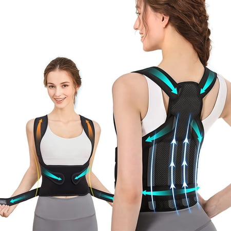 Behome Posture Corrector, Back Brace Posture Corrector for Women and Men, Back Support Brace for Neck Shoulder & Upper and Lower Back Pain Relief, Black (Medium)