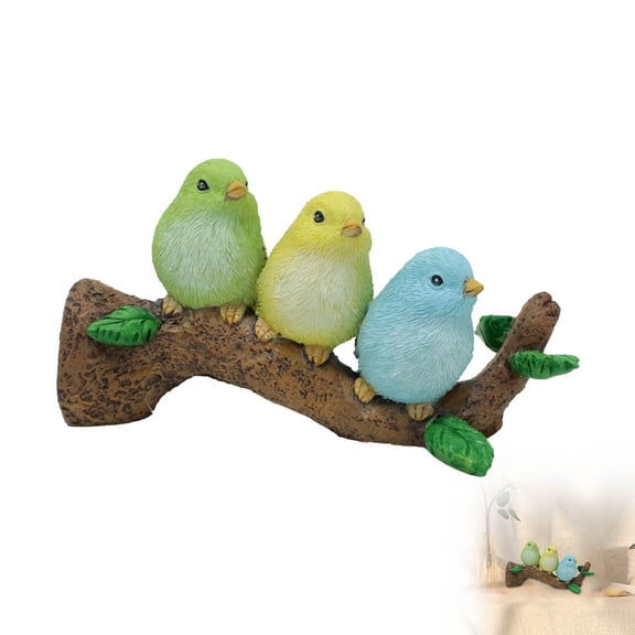 Resin Figurine Of Three Colorful Birds Perched On Branch Cute Spring Style Ornament For Balcony Pot Rim Shelf Indoor Garden Home Desk Tabletop Decoration