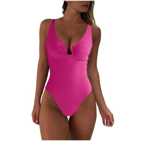 CAIVO Women Swimwear Swimsuit With A Belly And U Shaped Steel Wire Pleated And Gathered Swimsuit High Cut Bikini Pool Beach Vacation Summer Swim Wear