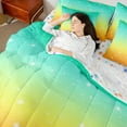 thumbnail image 4 of Castle Fairy Kids Teens Universe Galaxy Cosmos Bedding Comforter Set 7-Piece,Starry Sky King Bedding Sets,Green Yellow Gradient Ultra Soft Bed Sheets,Lightweight Room Decor,Reversible, 4 of 8