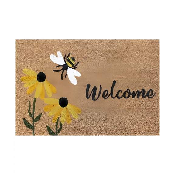 RLESO 2026 New 24X16In Plant Door Mat,Coco Coir Mat Bee Happy Bee Festival Theme Mat Outdoor Welcome Mat Spring Decor Gifts Door Rugs for Entryway Indoor Entryway Mats for Home Front Or Back Entrance