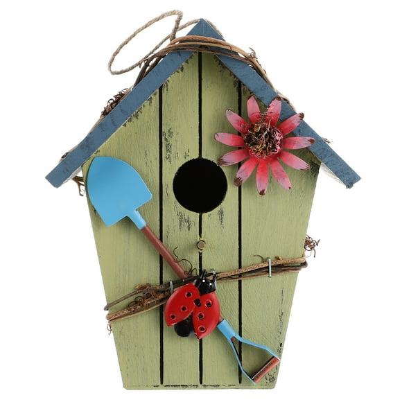 Blue Roof Bird Nest Wooden Bird House Creative Bird Shelter Birdcage Art Crafts