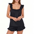 thumbnail image 4 of Womens Pajamas Set 2 Piece Ruffle Pj Soft Tank Top and Shorts Sleepwear Set Bridal Pajama for Summer Nightwear Black L, 4 of 8