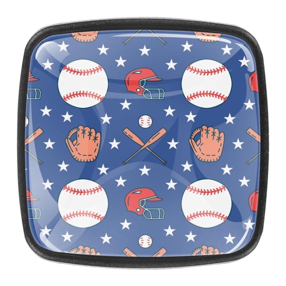 4 Pcs Square Cabinet Handle Cupboard Knob Drawer Pulls Handle Baseball Softball Sport Drawer Knobs with Screws Furniture Decoration