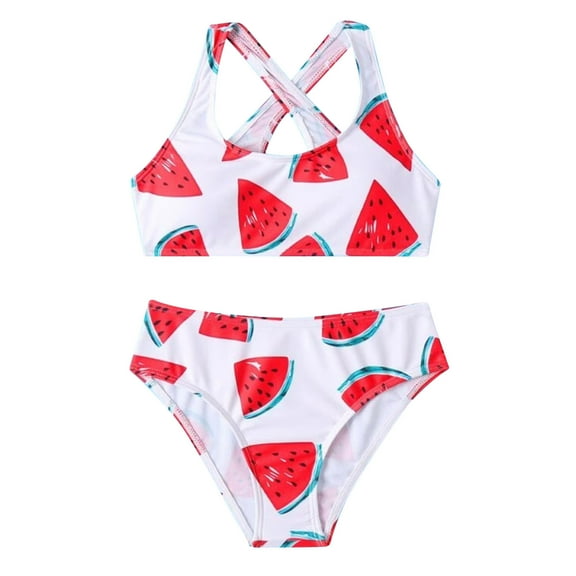 Rovga 2 Piece Swimsuit For Girls Watermelon Prints Swimwear Sleeveless Beach Sport Bathing Bathing Suit Casual Summer Beachwear White 7-8 Years