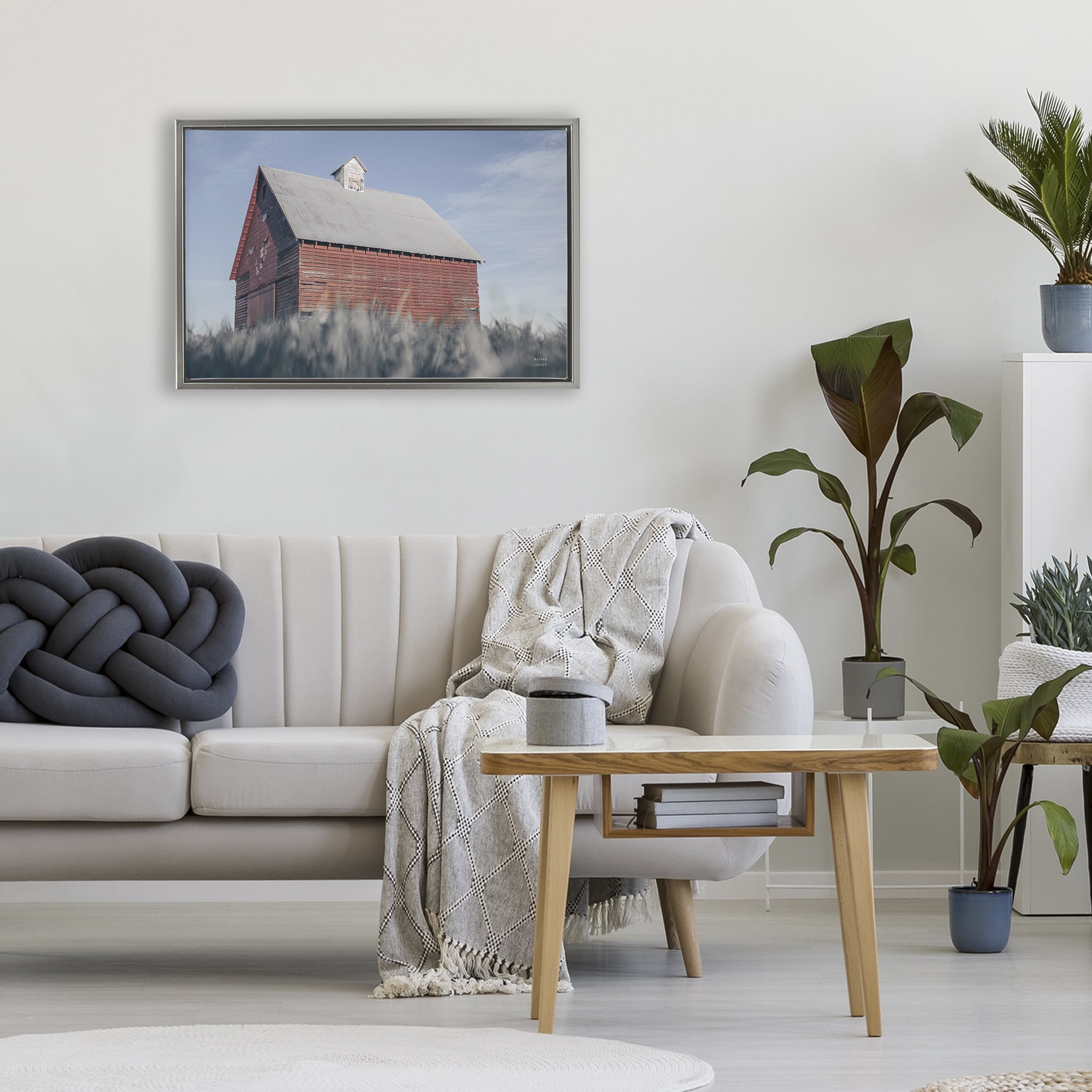 Stupell Industries End Of The Field Cottage Gray Framed Floater Canvas Wall Art, design by Nathan Larson