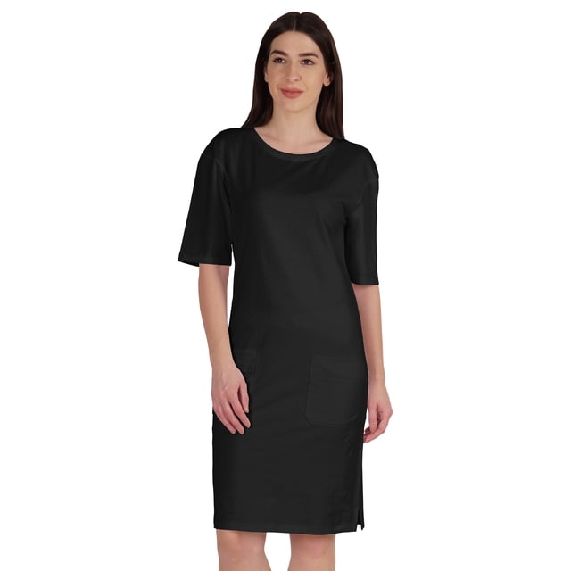 Inkmeso Womens Elbow Sleeve Regular Fit Tshirt Dress With Front Pockets