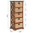 thumbnail image 6 of Hampton Meadows 5 Tier X-Side End Storage Cabinet with 5 Water Hyacinth Natural Wicker Baskets, Walnut, 6 of 7