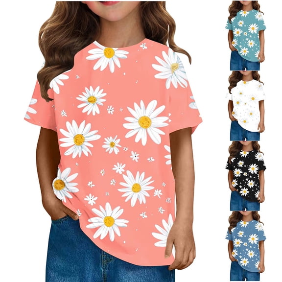 Tranfacy Boys and Girls Short Sleeve Round Neck T‑Shirt Summer Print Fashion Casual Tops for 3 to 14 Years Old