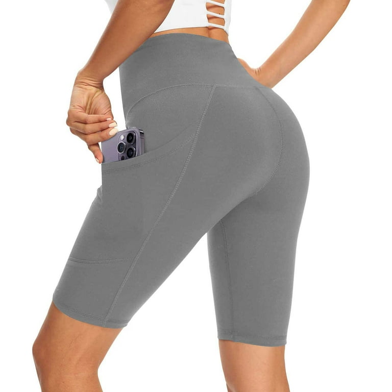Womens Yoga Short Leggings Above The Knee Length High Waisted Tummy Control Workout  Shorts Stretchy Gym Pants (Medium, Gray) 