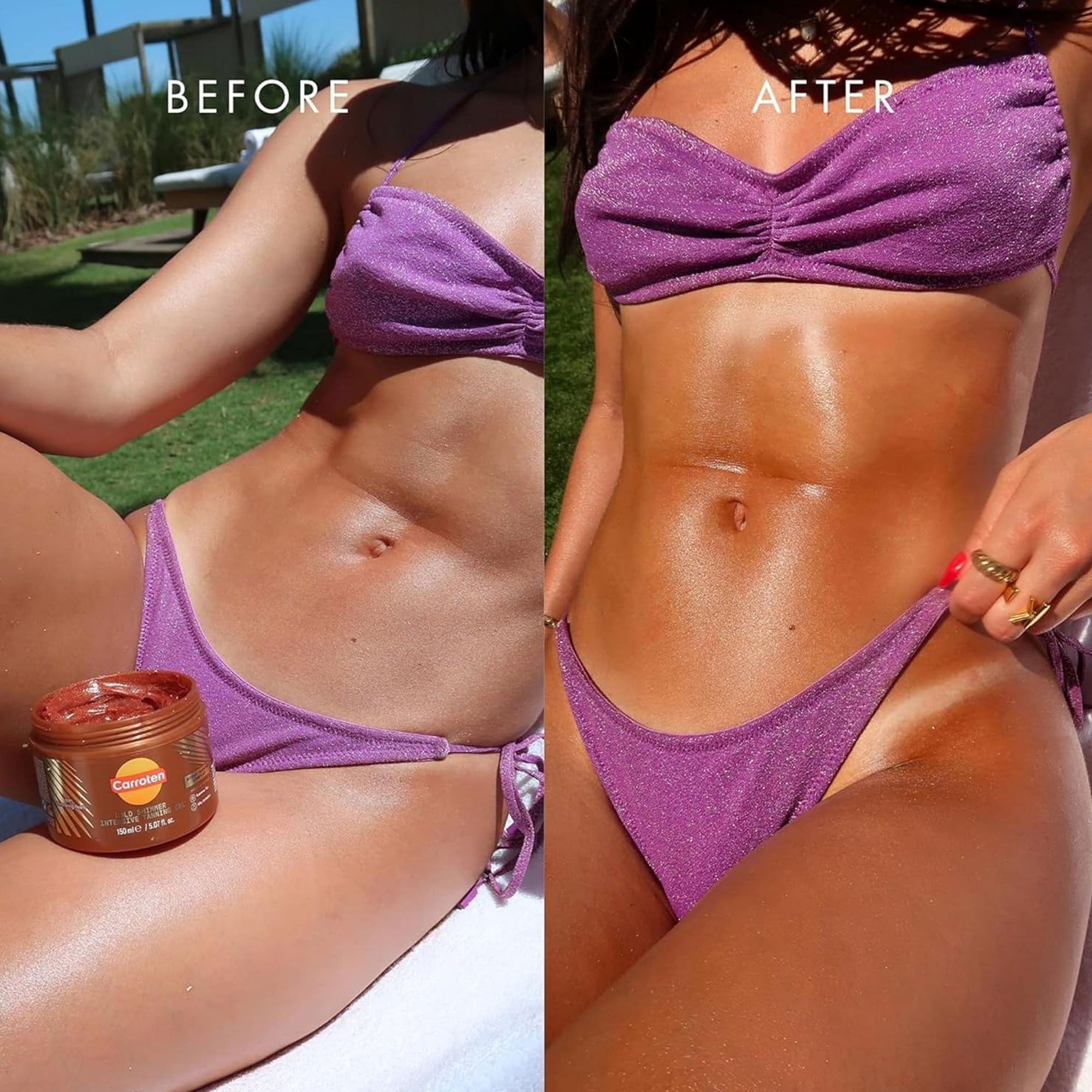 Carroten Gold Shimmer Intensive Tanning Gel | Browning Tan Accelerator | Non-Greasy, Water-Resistant with Carrot and Coconut Oil | Vitamin A & E For Moisture & Hydration | 5 Fl Oz
