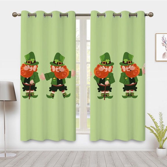St. Patrick's Day Curtains, Green Cartoon Villain Printed Curtains, Blackout Curtains, Suitable for Room Bedroom Decoration(Grommet)