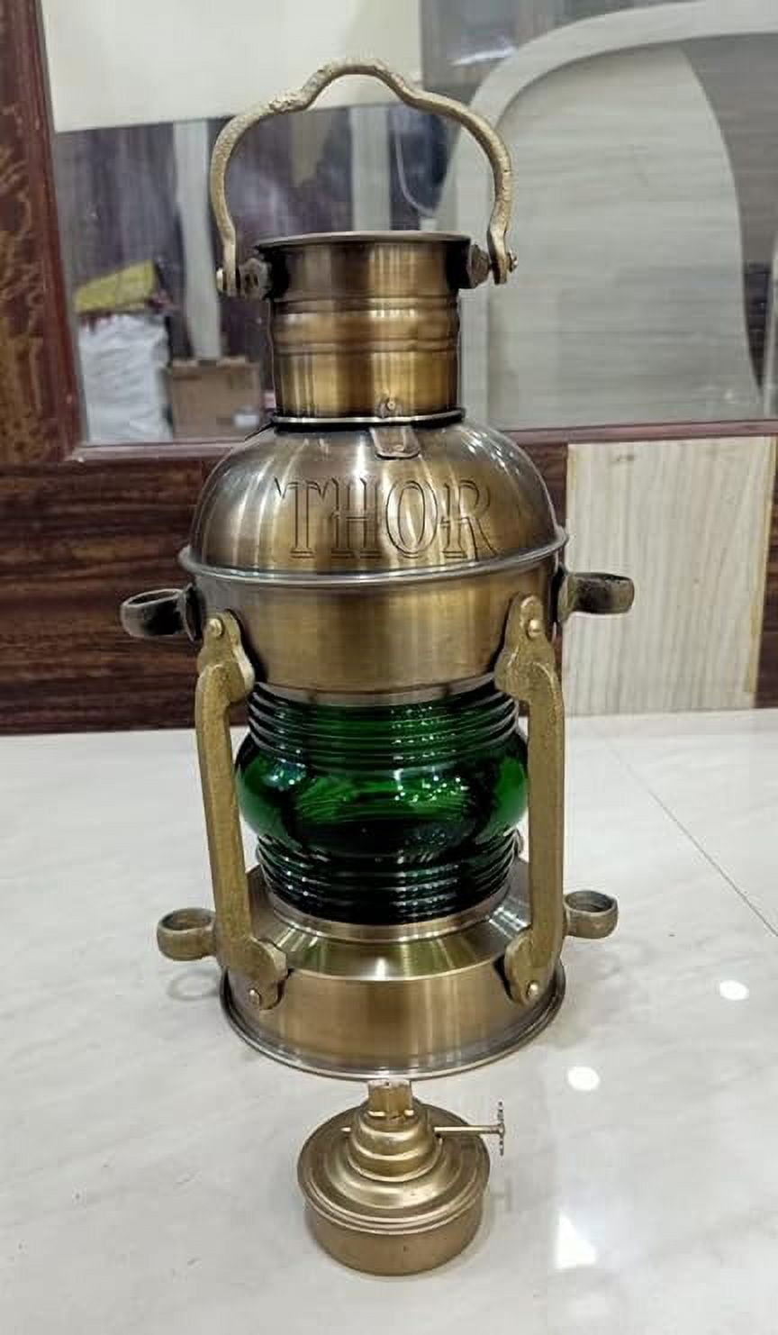 Handmade Antique Nautical Large Ship Boat Oil Lantern-Maritime Collectible Decorative-Boat Lamps-Nursery Green Oil Lamp-Vinatge Lighting Lamp Rustic Vintage Home Decor Gifts