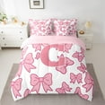 thumbnail image 2 of Castle Fairy Teens Cartoon Bowtie Personalized Initial Alphabet C Bedding Comforter Set 7-Piece,Pink White Bow Knot King Bedding Sets,Kawaii Letter Monogrammed Ultra Soft Bed Sheets, 2 of 8