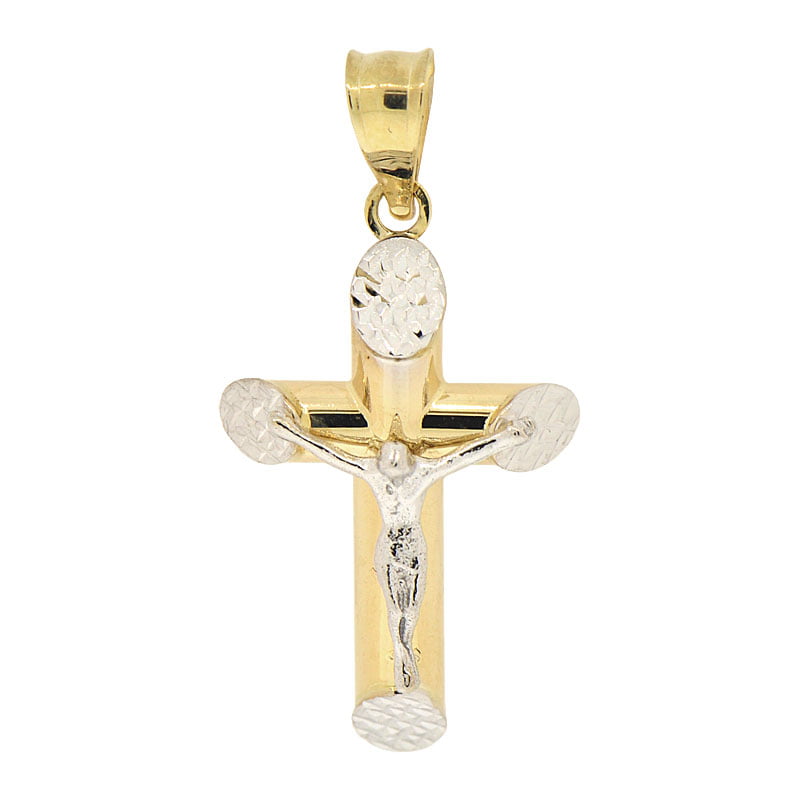 14k White Gold Small Simple Cross Crucifix Jesus Christ Pendant Religious Charm 14mm