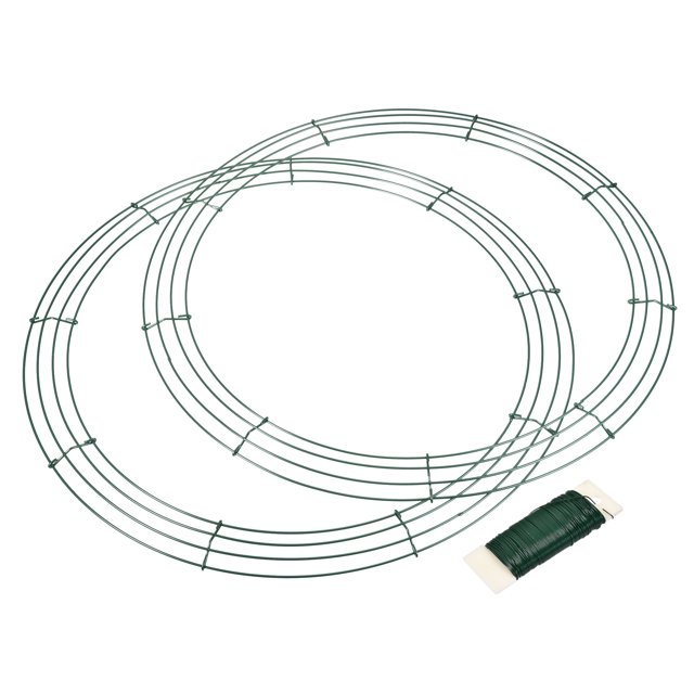 Unique Bargains 18' Metal Wire Wreath Frame 2 Pack with 1 Roll Flexible Paddle Wire, Green