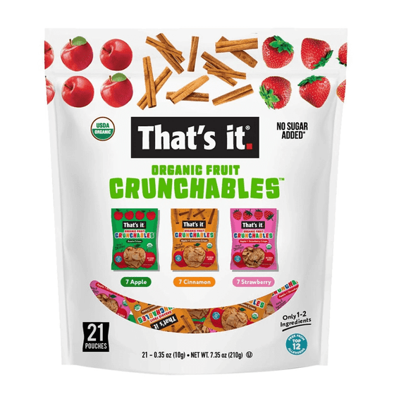 That's It Organic Fruit Crunchables - 21 bag Variety Pack- Apple, Cinnamon and Strawberry