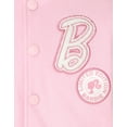 thumbnail image 4 of Barbie Little Girls French Terry Varsity Bomber Jacket Pink 4, 4 of 5
