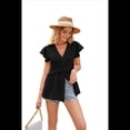 thumbnail image 2 of Blusa Informal de Corta con Cuello en V y Volantes para Mujer, Camisa de Botones de Estilo Formal, Color Negro, Talla S, 2 of 7