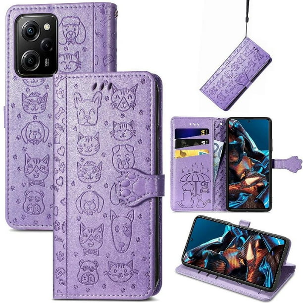 Funda Cartera FOXDOCK para XIAOMI POCO X5 Pro , Flip PU con Relieve de Gatos y Perros, Tarjetero y Soporte