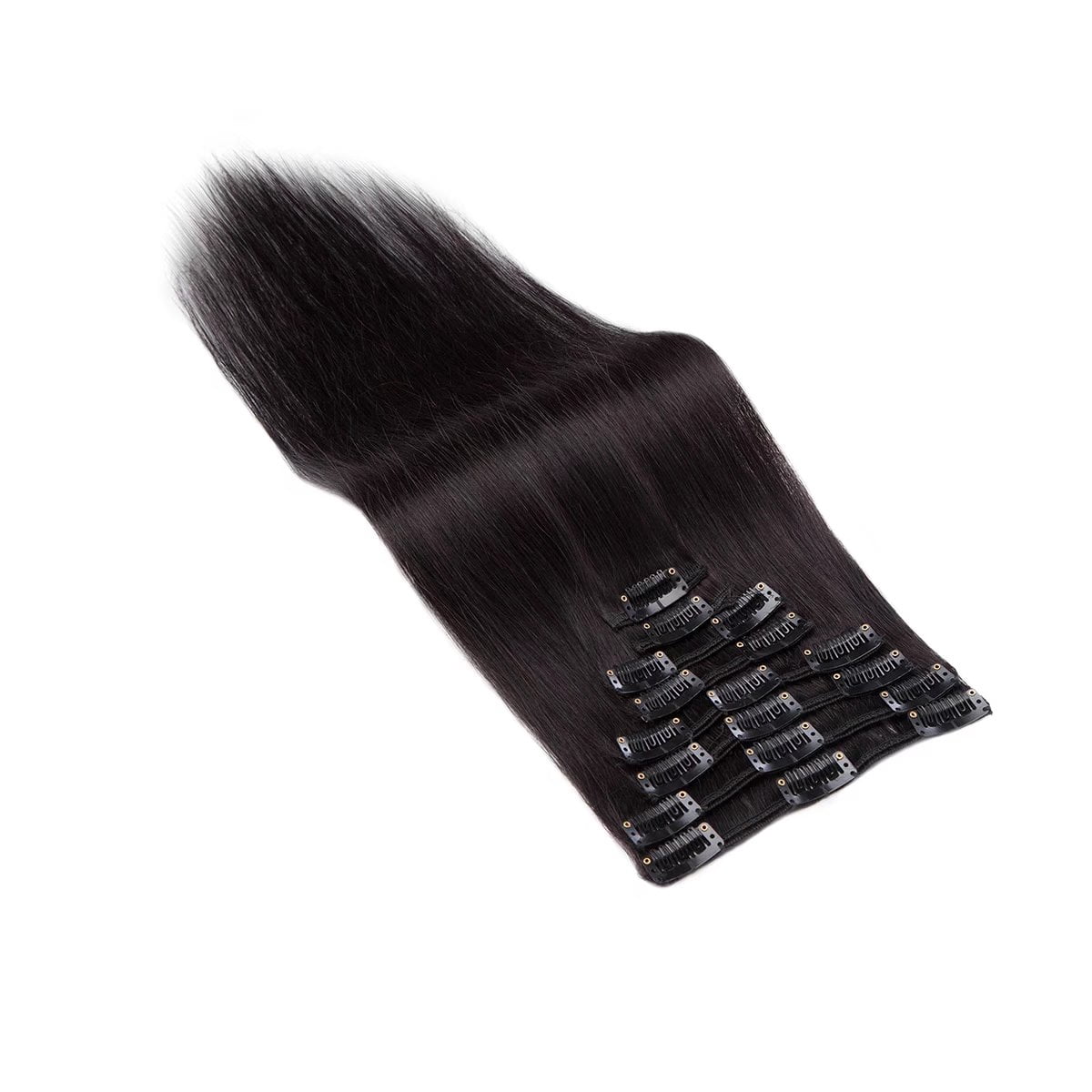 MY-LADY Clip in 100% Remy Human Hair Extensions 12Pcs Full Head Weft Highligh Hairpiece Long Straight #1B Natural Black 20inch