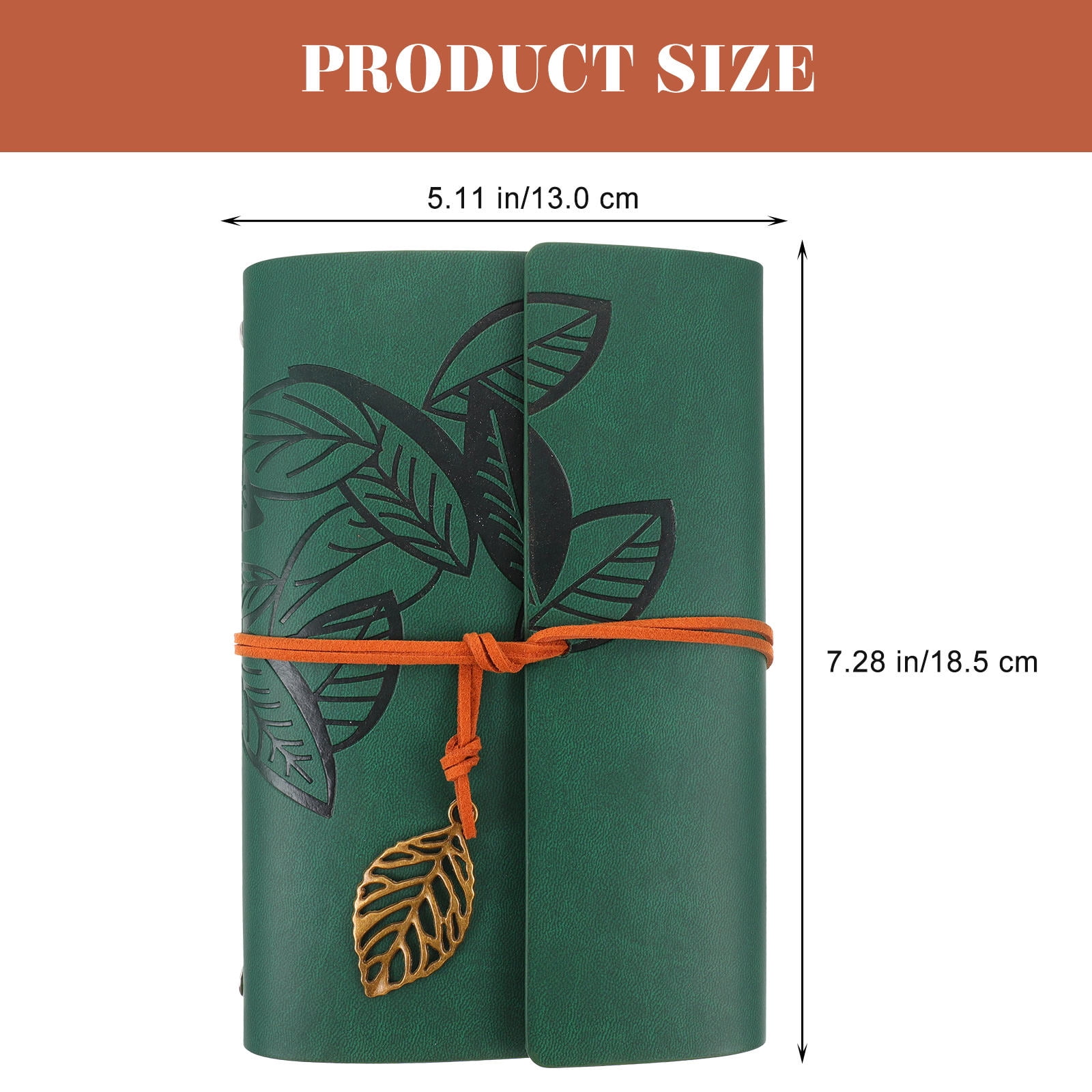 GOOHOCHY Vintage Style Leaf Leaves Pattern PU Cover Loose-leaf String Bound Blank Notebook Notepad Travel Journal Diary Jotter - Size L (Green)