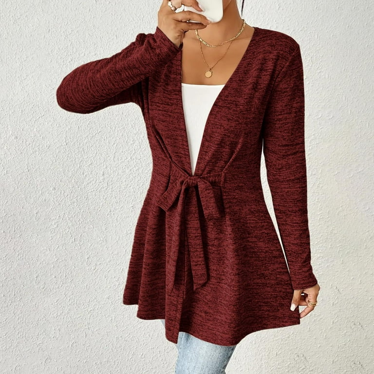 UYISJ Women's Cardigans Open Front Long Sleeve Cardigan Sweater Lightweight  Fall Winter Dressy Casual Cover Ups Wine Red XL