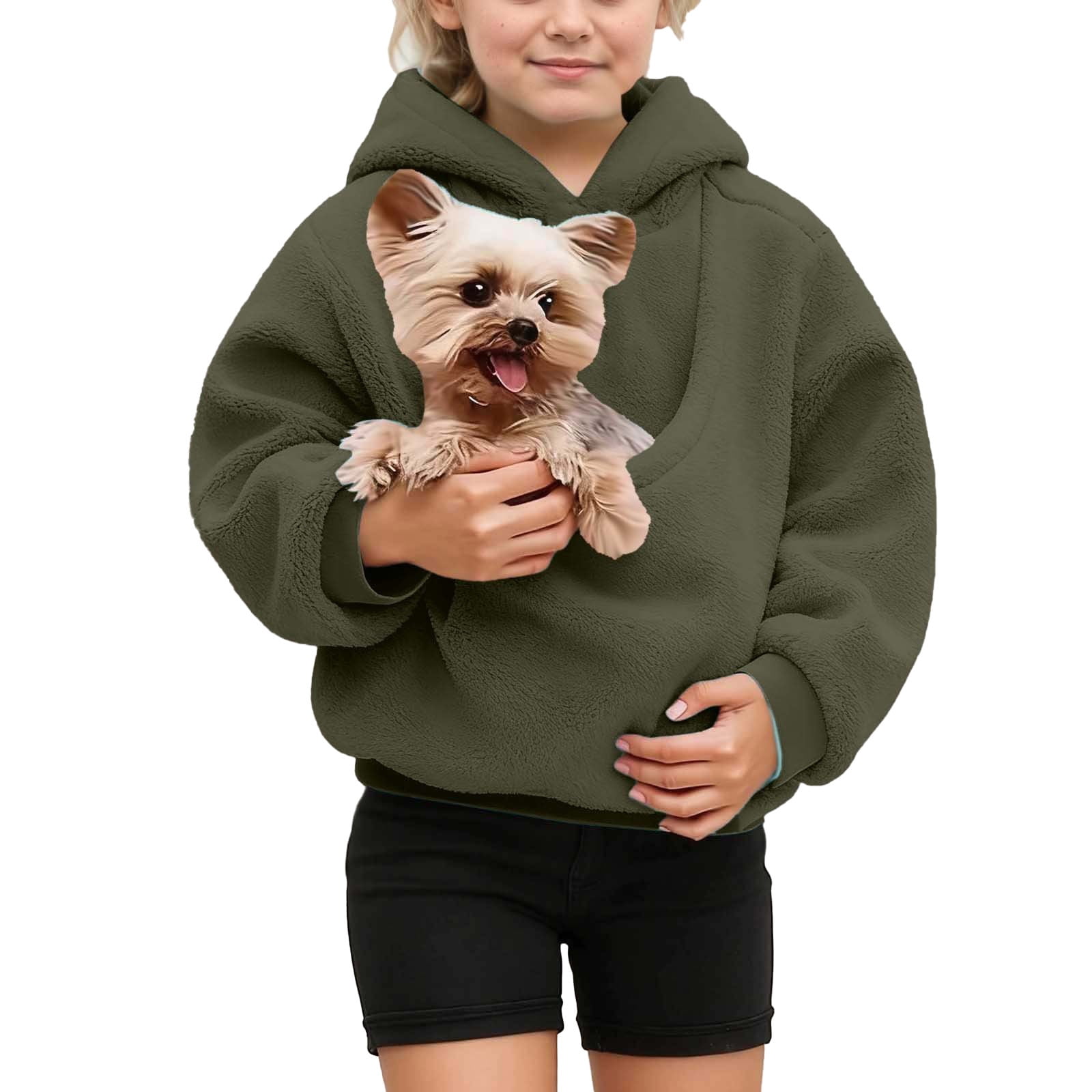 Girls Boys Pet Hoodie with Pouch Oversized Pet Carrier Hoodie Long Sleeve Dog Pocket Hoodie Winter Clothes 7-8 Years