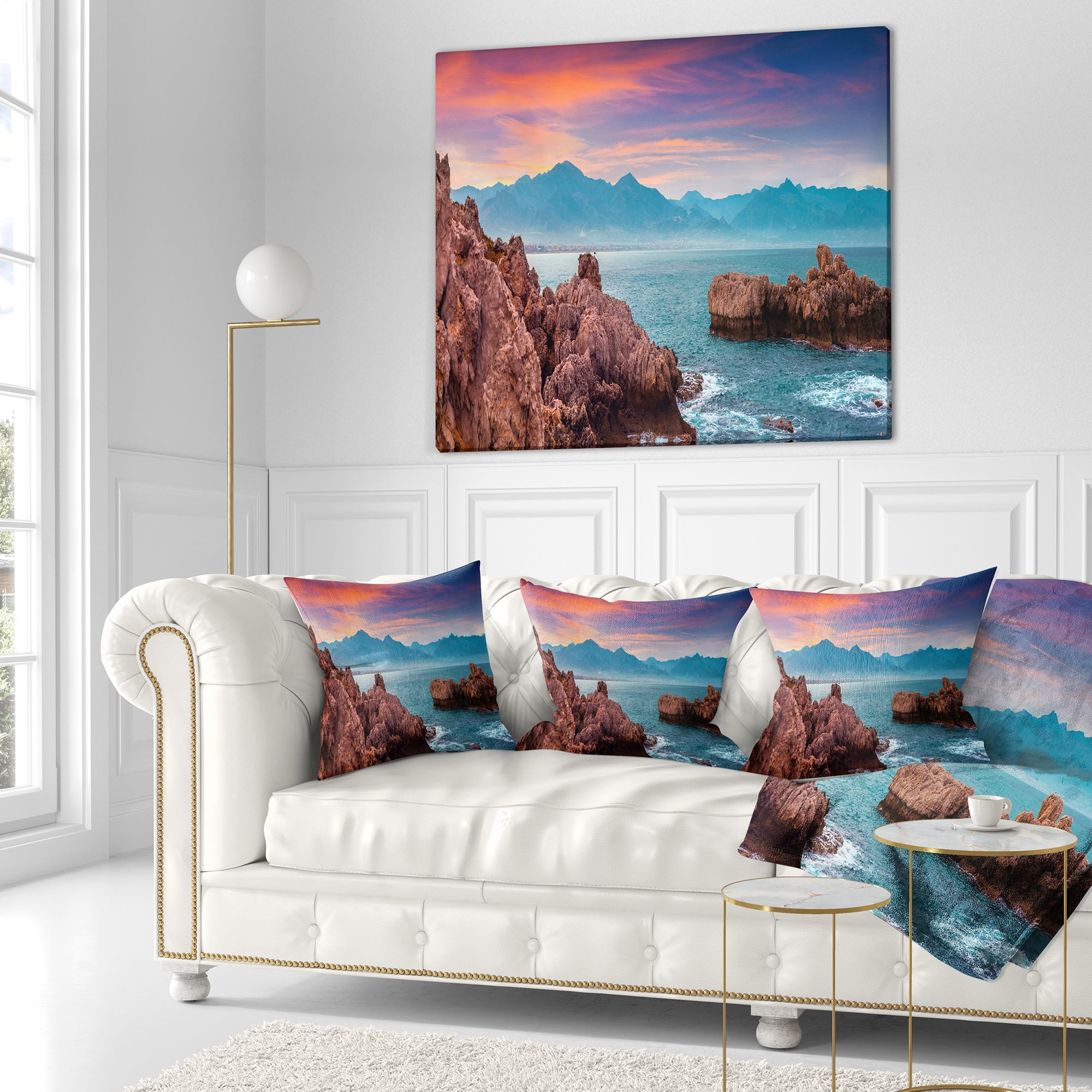 Designart Sunrise on Barbor Milazzo Panorama - Landscape Printed Throw Pillow - 18x18