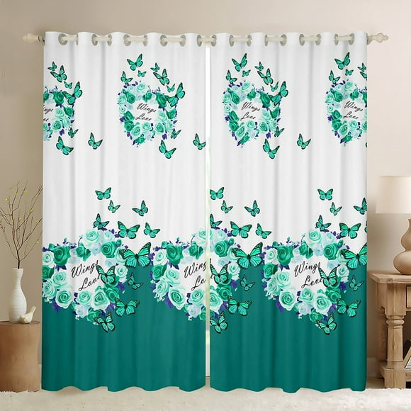 Erosebridal Valentine's Day Curtains 42x63 inch,Romantic Rose Blackout Curtains 30-50% for Kids Boys Girls,Flower Butterfly Curtains Drapes,Couple Love Window Curtains 2 Panels for Living Room