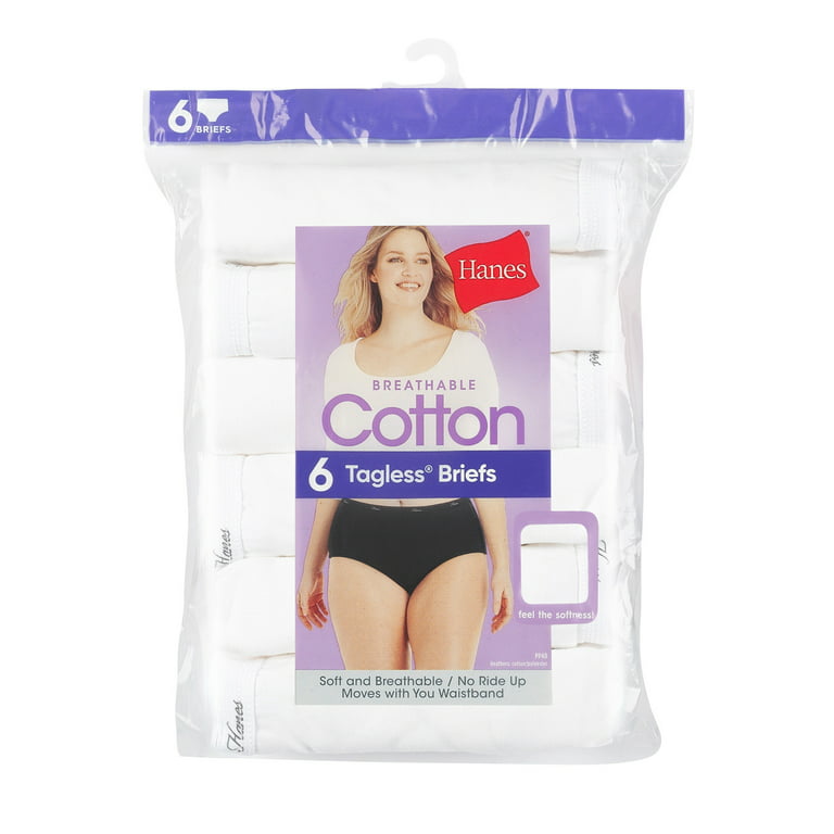 Hanes Women's No Ride Up Cotton Briefs, White, 6 Pack, Size 8
