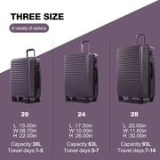Travelhouse 3 Piece Hardside Luggage Set Hardshell Lightweight Suitcase with TSA Lock Spinner Wheels 20in24in28in.(Purple)