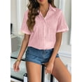 thumbnail image 3 of Women'S Cotton Button Shirt Rolled Hem Short Sleeve Shirt Women'S Summer Casual V Neck Beach Cotton Top Pink M, 3 of 6