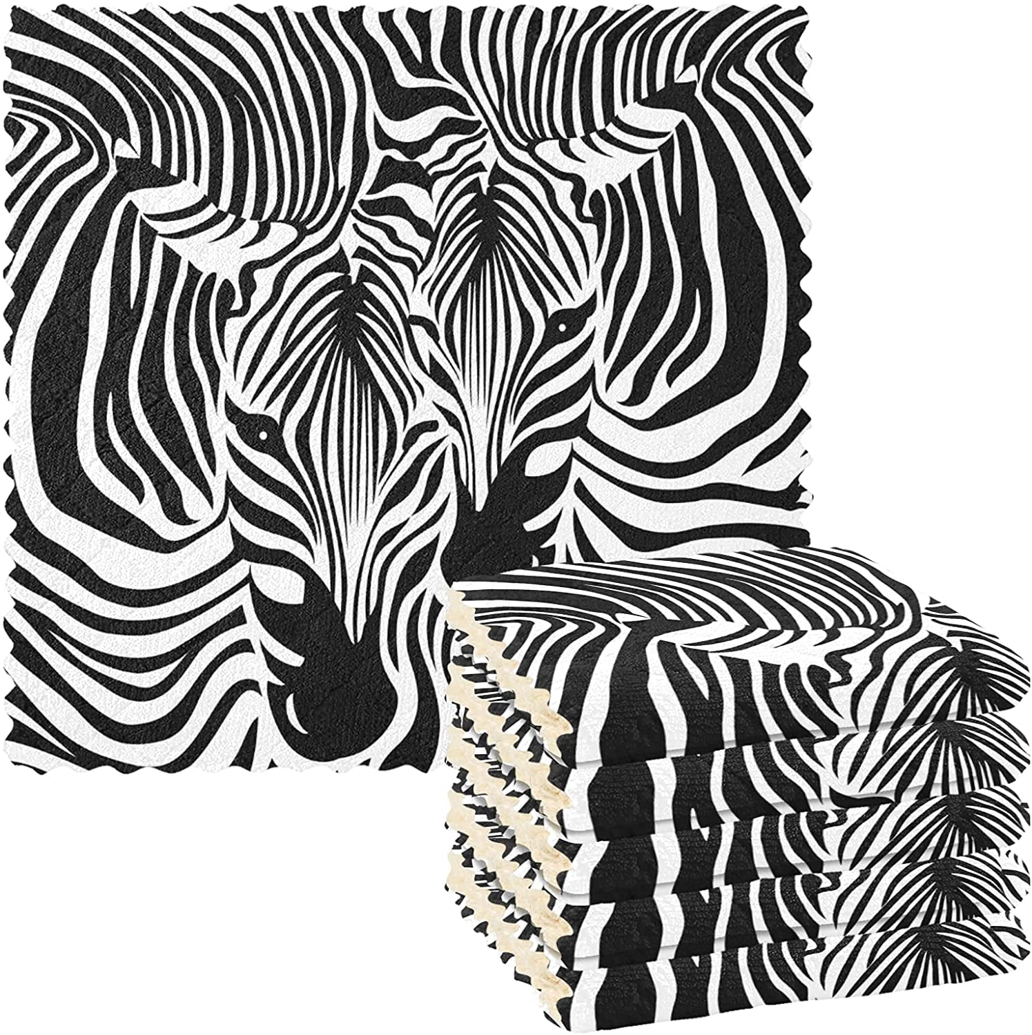Zebras Packed Black & White and Brown & White Stripes Hanging Kitchen Dishtowel 