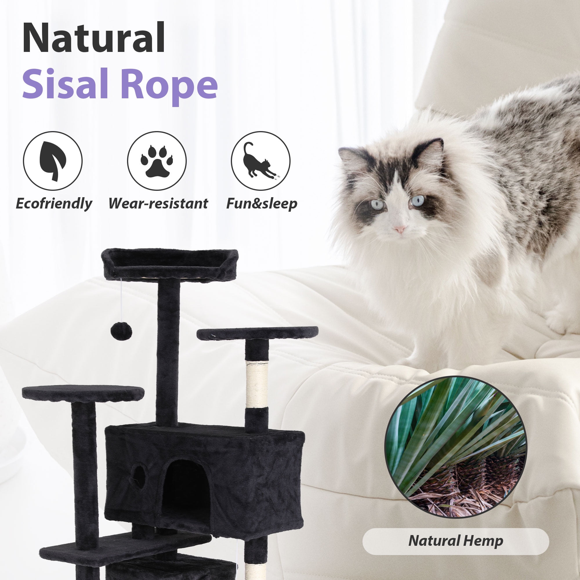 CL.HPAHKL 54In Multi-Level Cat Trees, Cat Tower with Durable Sisal-Covered Scratching for Kittens Posts Tall Cat Tree Cats Kitty Condo Activity Tree Center, Dark Gray