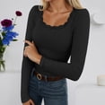 thumbnail image 2 of Likimi Womens T-Shirts With Lace Trim Square Neck Solid Color Long Sleeve T Shirts For Women Slim Fit Comfortable Tops Black Size M, 2 of 5