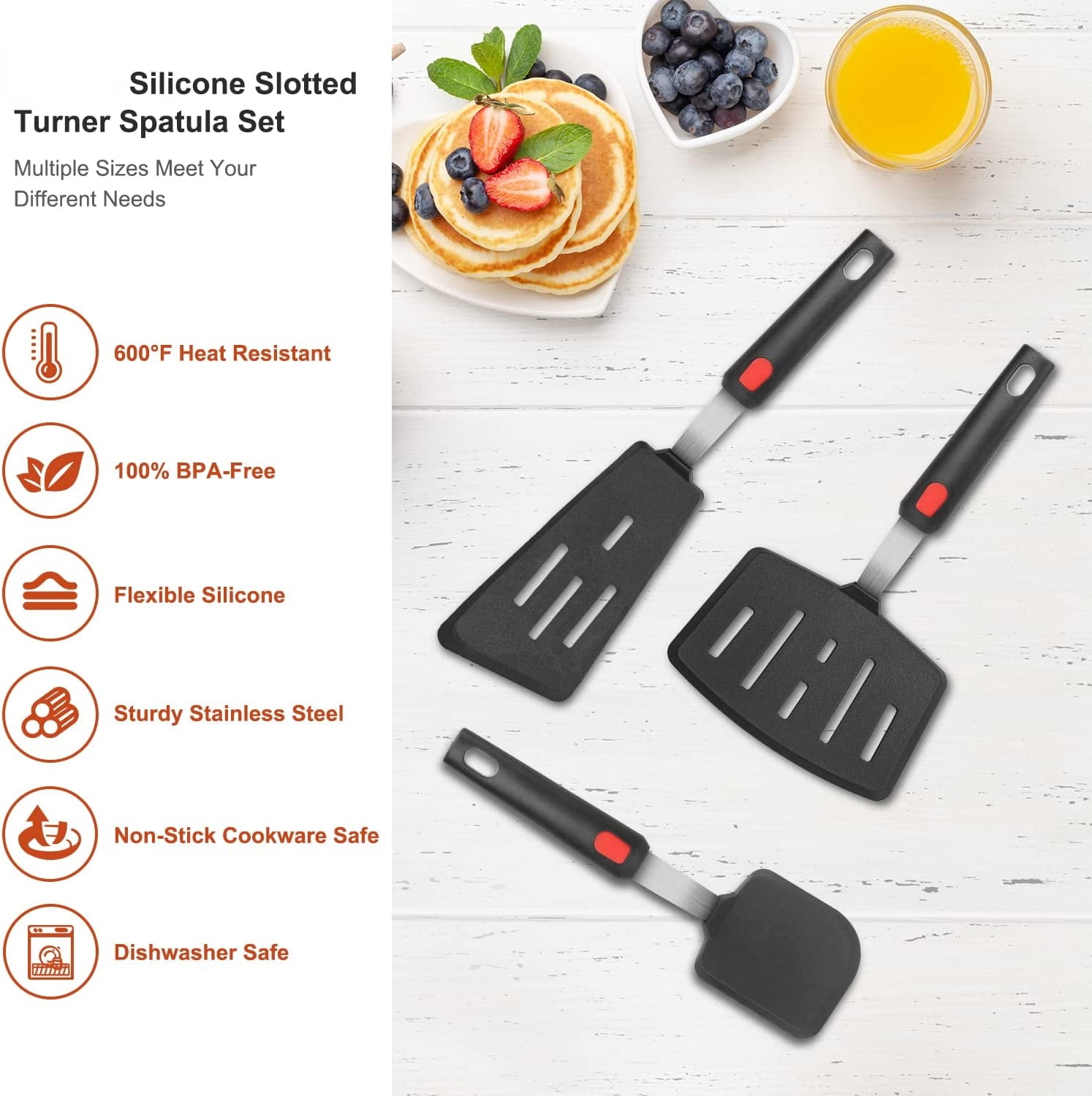 Silicone Spatula Turner Set of 3, 600°F Heat Resistant Cooking Spatulas for  Nonstick Cookware, Large Flexible Kitchen Rubber Spatula Set for Egg,  Pancake, Fish, Burger