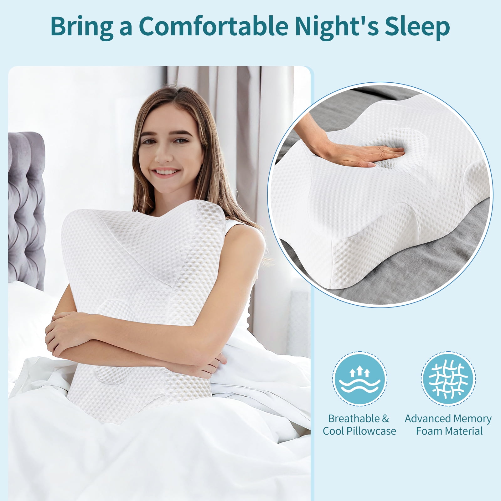 LIFERECORD Cervical Neck Pillow for Pain Relief, Ergonomic Memory Foam Pillow with Cooling Cover, Dual Height Orthopedic Contour Pillow for Side, Back, Stomach Sleepers