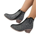 thumbnail image 3 of Kopltyrfg Women Rhinestone Cowboy Boots V Cut Side Zipper Glitter Chunky Heel Sparkly Fashion Cowgirl Ankle Boots (Black,40), 3 of 7